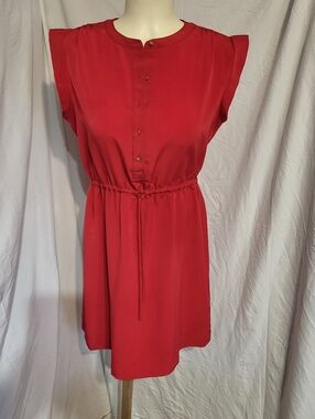 Covington Red Sleeveless Drawstring Waist Dress, Size Medium Petit